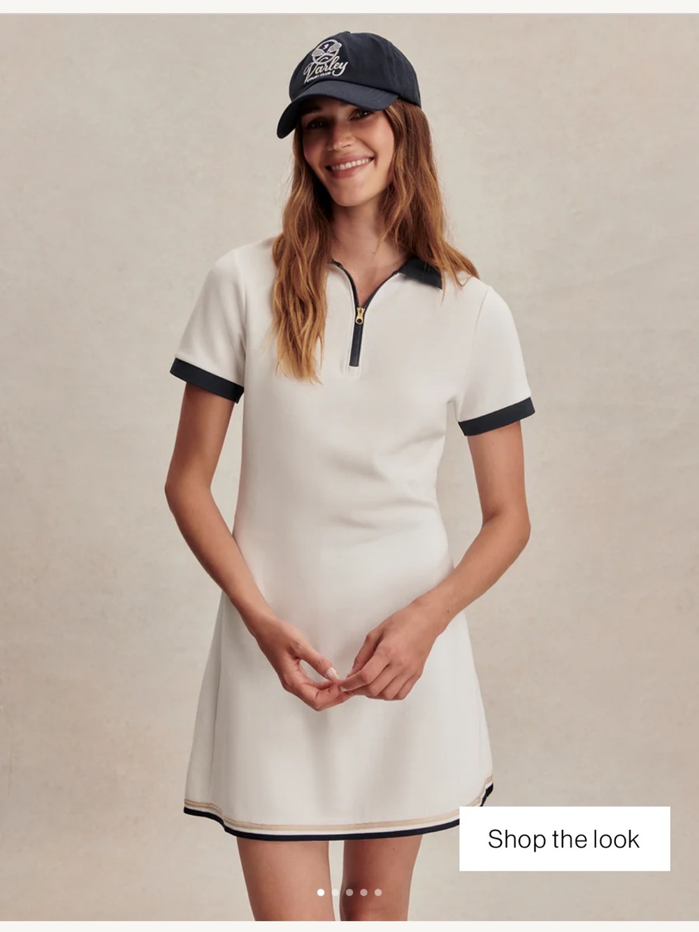 Varley Valentina Court Dress 33” White Mini Polo Dress with Black Trim